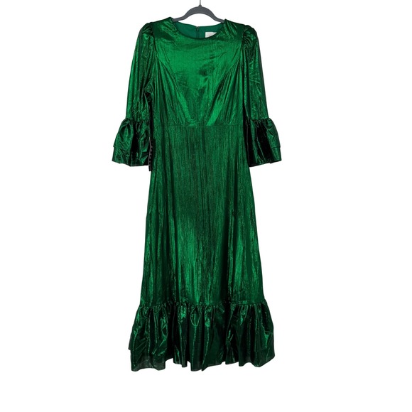 Pomander Place Dresses & Skirts - Pomander Place Lillith Dress Emerald Green Medium Metallic Ruffle Midi Dress NWT